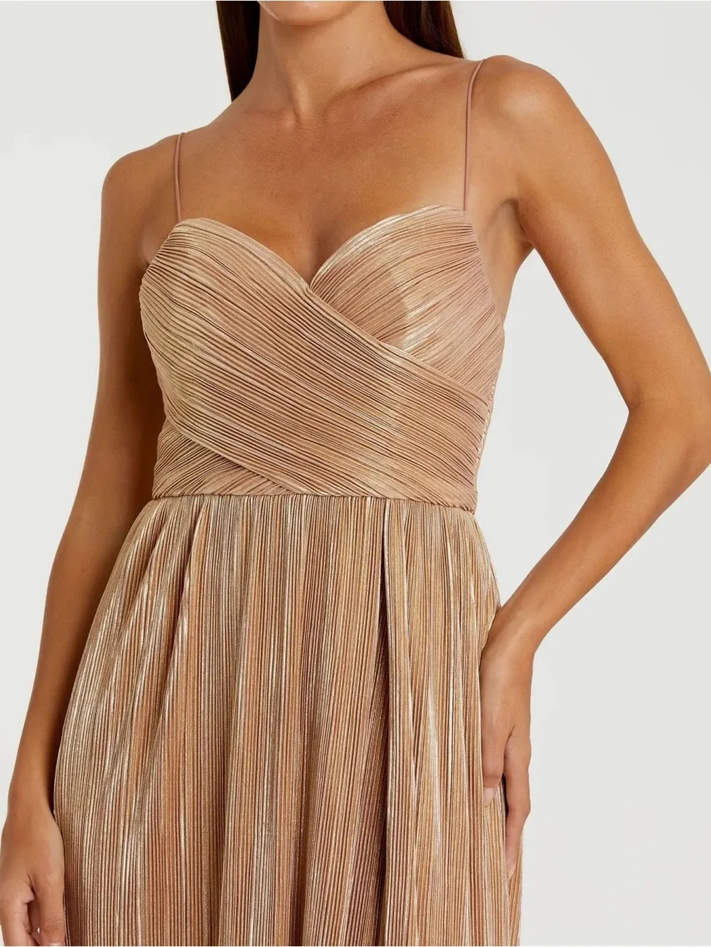 NWT - Ieena for Mac Duggal - Gold Metallic Ruched A Line Gown